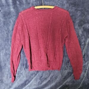 Women's Vintage Cable Knit Sweater - Burgundy